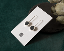 Load image into Gallery viewer, Navy Blue Resin & Silver Hexagon Earrings