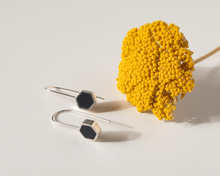 Load image into Gallery viewer, Navy Blue Resin & Silver Hexagon Earrings