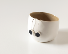 Load image into Gallery viewer, Navy Blue Resin & Silver Hexagon Earrings