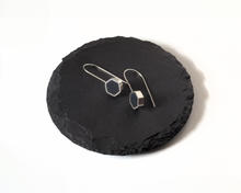 Load image into Gallery viewer, Navy Blue Resin & Silver Hexagon Earrings