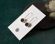 Load image into Gallery viewer, Black Resin Silver Hexagon Earrings