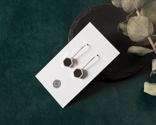 Load image into Gallery viewer, Black Resin Silver Hexagon Earrings