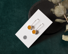 Load image into Gallery viewer, Yellow Resin Silver Hexagon Earrings