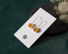 Load image into Gallery viewer, Yellow Resin Silver Hexagon Earrings