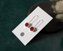 Load image into Gallery viewer, Red Resin Silver Hexagon Earrings