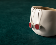 Load image into Gallery viewer, Red Resin Silver Hexagon Earrings