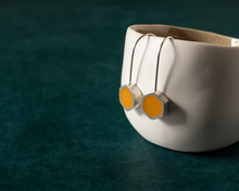 Load image into Gallery viewer, Yellow Resin Silver Hexagon Earrings