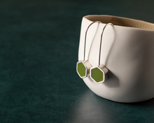 Load image into Gallery viewer, Green Resin Silver Hexagon Earrings