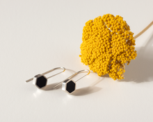 Load image into Gallery viewer, Black Resin Silver Hexagon Earrings
