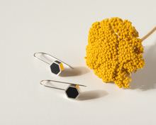 Load image into Gallery viewer, Black Resin Silver Hexagon Earrings