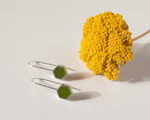 Load image into Gallery viewer, Green Resin Silver Hexagon Earrings