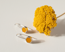Load image into Gallery viewer, Yellow Resin Silver Hexagon Earrings