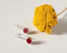 Load image into Gallery viewer, Red Resin Silver Hexagon Earrings