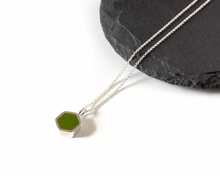 Load image into Gallery viewer, Green Resin Silver Hexagon Necklace