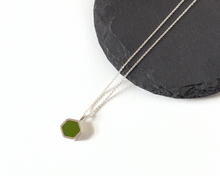 Load image into Gallery viewer, Green Resin Silver Hexagon Necklace