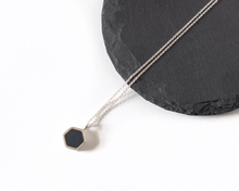 Load image into Gallery viewer, Navy Blue Resin Silver Hexagon Necklace