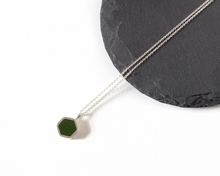 Load image into Gallery viewer, Dark Green Resin Silver Hexagon Necklace