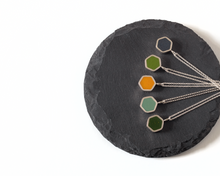 Load image into Gallery viewer, Dark Green Resin Silver Hexagon Necklace