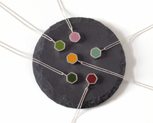 Load image into Gallery viewer, Green Resin Silver Hexagon Necklace