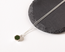 Load image into Gallery viewer, Dark Green Resin Silver Hexagon Necklace