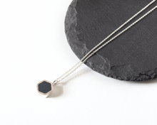 Load image into Gallery viewer, Navy Blue Resin Silver Hexagon Necklace