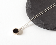 Load image into Gallery viewer, Black Resin Silver Hexagon Necklace