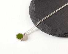 Load image into Gallery viewer, Green Resin Silver Hexagon Necklace