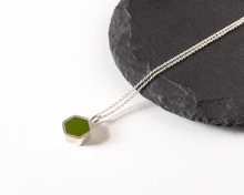 Load image into Gallery viewer, Green Resin Silver Hexagon Necklace