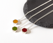 Load image into Gallery viewer, Green Resin Silver Hexagon Necklace