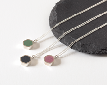 Load image into Gallery viewer, Navy Blue Resin Silver Hexagon Necklace