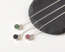 Load image into Gallery viewer, Pink Resin Silver Hexagon Necklace