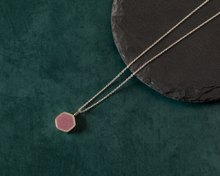 Load image into Gallery viewer, Pink Resin Silver Hexagon Necklace