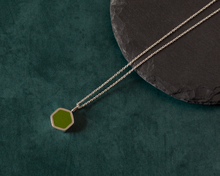 Load image into Gallery viewer, Green Resin Silver Hexagon Necklace