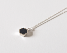 Load image into Gallery viewer, Navy Blue Resin Silver Hexagon Necklace