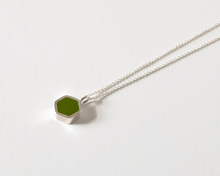 Load image into Gallery viewer, Green Resin Silver Hexagon Necklace