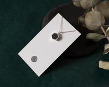 Load image into Gallery viewer, Navy Blue Resin Silver Hexagon Necklace