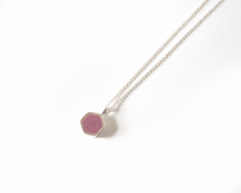 Load image into Gallery viewer, Pink Resin Silver Hexagon Necklace