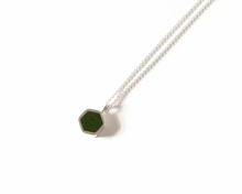 Load image into Gallery viewer, Dark Green Resin Silver Hexagon Necklace