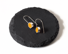 Load image into Gallery viewer, Yellow Resin Silver Hexagon Earrings