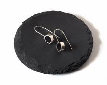 Load image into Gallery viewer, Black Resin Silver Hexagon Earrings