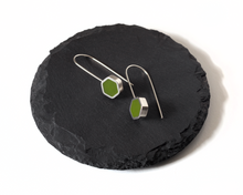 Load image into Gallery viewer, Green Resin Silver Hexagon Earrings