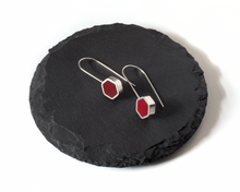 Load image into Gallery viewer, Red Resin Silver Hexagon Earrings