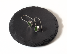 Load image into Gallery viewer, Dark Green Resin & Silver Hexagon Earrings