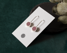 Load image into Gallery viewer, Pink Resin Silver Hexagon Earrings