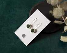 Load image into Gallery viewer, Dark Green Resin & Silver Hexagon Earrings