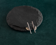 Load image into Gallery viewer, Sterling Silver Bar Earrings with Leaf
