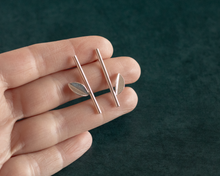 Load image into Gallery viewer, Sterling Silver Bar Earrings with Leaf