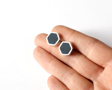 Load image into Gallery viewer, Sterling Silver Hexagon Stud Earrings