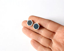 Load image into Gallery viewer, Sterling Silver Hexagon Stud Earrings