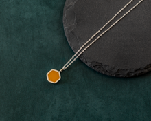 Load image into Gallery viewer, Yellow Resin Silver Hexagon Necklace